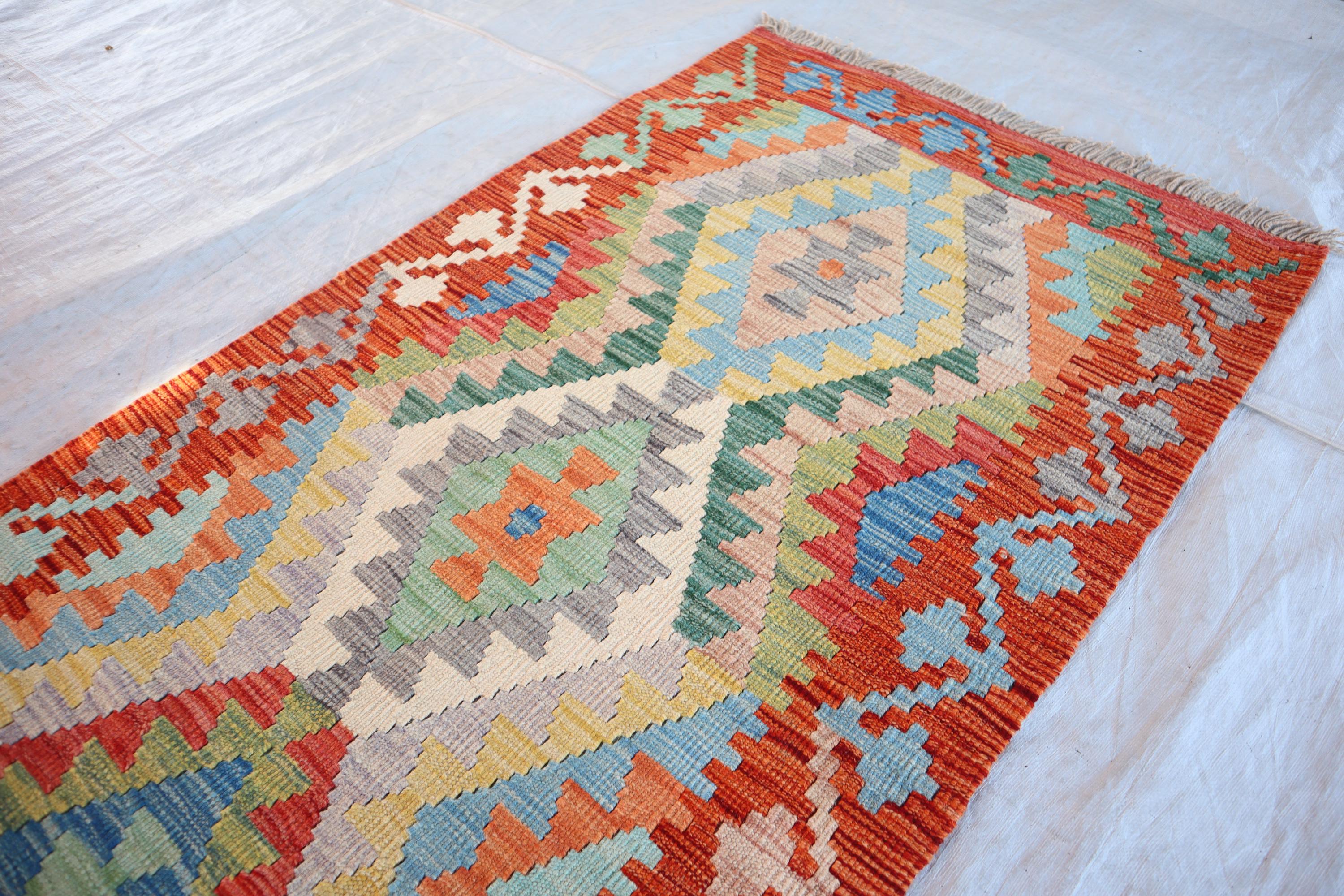 キリムランナー 2.8x9.6フィート アフガニスタン手織りラグ