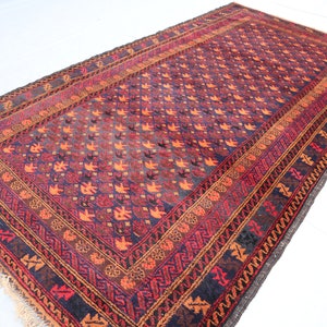 Alfombra antigua roja de 1,2 x 2,1 m, anudada a mano, de lana, geométrica, afgana, caucásica, tribal, turcomana, de lana suave, antigua, oriental, pieza de coleccionista