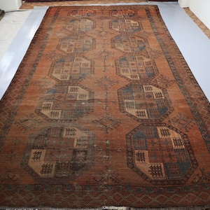 1900s Antique Rug, Terracotta Brown Hallway Rug For Bedroom, Hand-Knotted Oriental Zero Pile Rug 7'3x13'0 ft