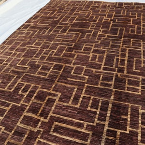Tribal Gabbeh Rug, 8&#39;10x6.3 ft Afghan Hand Knotted Contemporary Rug, Modern Area Rug, Large Handmade Carpet, Home Décor Rugs, Bedroom Rug