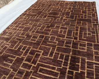Tribal Gabbeh Rug, 8'10x6.3 ft Afghan Hand Knotted Contemporary Rug, Modern Area Rug, Large Handmade Carpet, Home Décor Rugs, Bedroom Rug