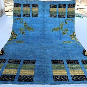 Blue 10x7 Fine Quality Modern Design Area Rug- Afghan Handmade Wool Rug- Rugs for Living Room- Aesthetic Bedroom Rugs- Oriental Kitchen Rugs