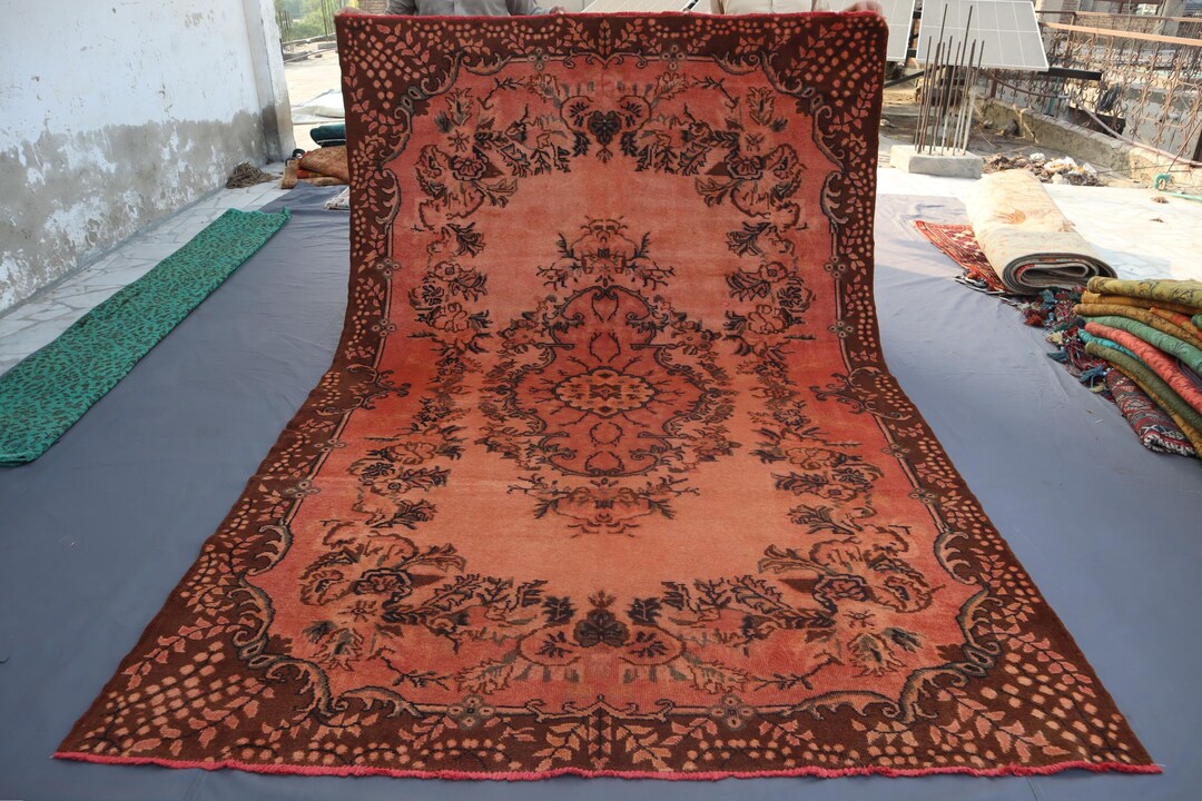 Peach Pink Antique 1960s Rug 7x10 Ft Afghan Handmade Rug, Vintage ...
