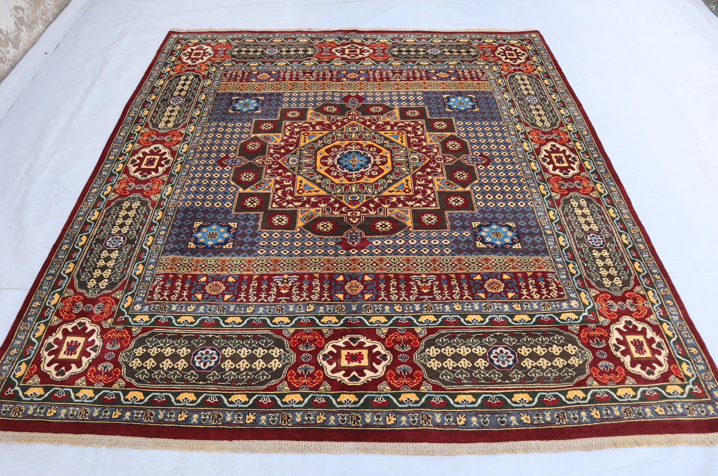 Square Rug 8x8'5 ft Turkish Mamluk Rug,  Fine Quality Afghan Geometric Rug, Caucasian Rug, Afghan Handmade Carpet, Kitchen Bedroom Rug 8x8