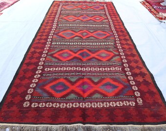4'8x10'0 Ft Authentic Long Afghan Kilim Rug- Hallway Rug- Vintage Bokhara Rug- Afghan Handmade Rug- Turkmen Tribal Kilim Rug, Flatweave Rugs