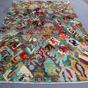 7x10 Colorful Gabbeh Area Rug, Afghan Hand Knotted Veg Dye Wool Rug, Bedroom Rug, Livingroom Rug, Kids Room Rug, Oriental tribal Rug 6&#39;8x9&#39;8
