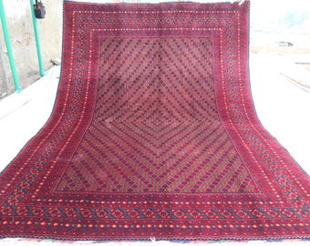Vintage bukharatapijt 7 x 10 ft Turks oosters tapijt - handgeknoopt wollen tapijt - antiek vervaagd Tekke-tapijt - kastanjebruin groen tapijt, slaapkamertapijt 10 x 7