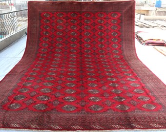 9'8x12'5 Ft Large Area Rug- Turkman Tribal Bukhara Rug- Afghan Handmade Oriental Rug- Vintage Oversize Rug- Living Room Rug- Dining Room Rug