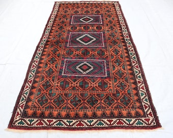 Geometric Antique Rug 4&#39;4x8&#39;4 ft Vintage Baluchi Rug/ Afghan Handmade Wool Pictorial Rug/ Oriental Turkmen Baluchi Rug/ Natural dyes Rug 4x7