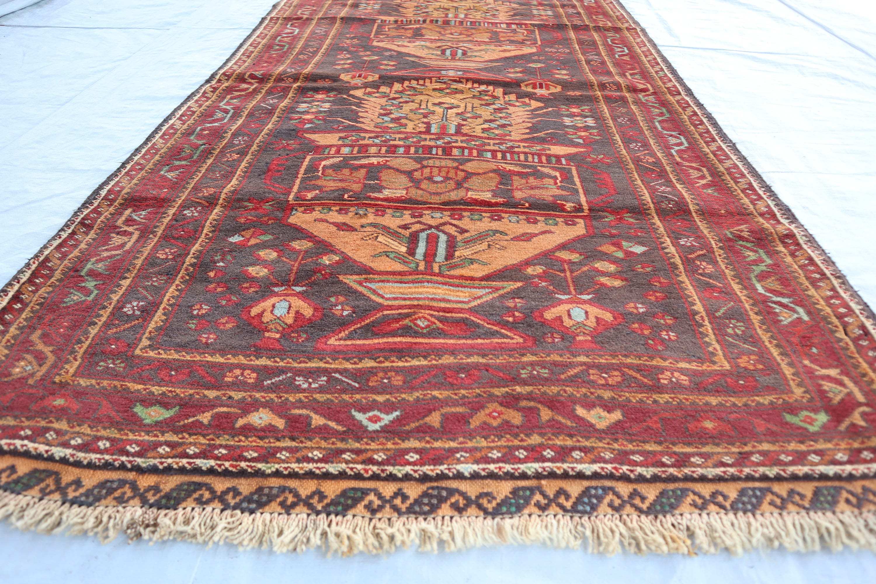 3'8x6'7 Ft Afghan Flower Pot Design Pictorial Baluch Rug