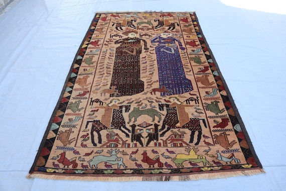 【希少品】ヴィンテージ　メキシカン ラグ マット　鳥柄　BIRD フリンジ付き 希少品】ヴィンテージ メキシカン ラグ マット 鳥柄 BIRD フリンジ付き