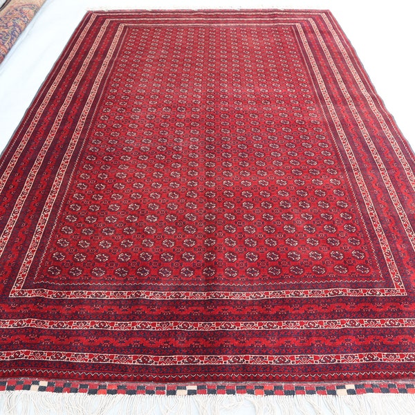 Afghan Bashiri Rug 6'4x10'0 Ft Turkmen Tribal Soft Wool Pile Bukhara Rug, Vintage Area Rug, Handmade Wool Rug, Oriental Rug For Living Room