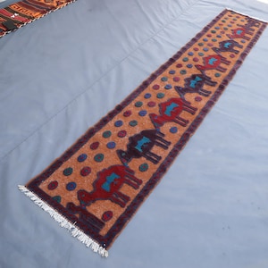 2x9 Beige Red Pictorial Rug- Authentic Animal Patterned Art Pictorial Rug-Afghan Nomadic Art Handmade Hunting scene Rug 10x2 Boho Home decor