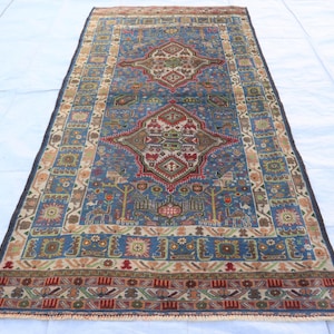 3&#39;5x6&#39;8 ft Afghan Vintage Tribal Balochi Rug- Antique Geometric Design Rug- Handmade Soft Wool Oriental Rug- Turkmen Boho Kitchen Office Rug