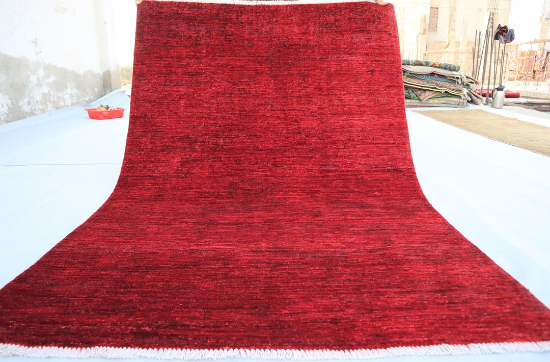 Plain Red Area Rug 6x4 Ft Afghan Hand Knotted Natural Dyes Etsy UK