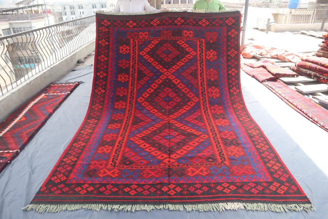 6'9x10' Ft, Afghan Rug, Turkmen Reversible Rug, Bokhara Heritage