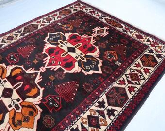 3'7x6'3 ft グレーレッドアイボリーヴィンテージフローラルアフガン