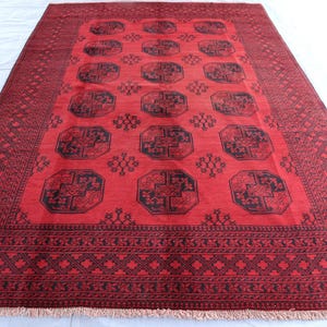 1990s Antique Faded Rug- 6&#39;8x9&#39;2 Ft Afghan Hand Knotted Wool Area Rug- Turkmen Filpai Design Tekke Rug- Vintage Oriental Rug 7x9 Bedroom Rug