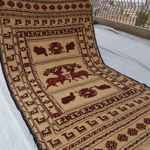 Pictorial Rug 4.3x6.4- Afghan Handmade Animal Print Area Rug- Birds Pictorial Rug-Turkmen Handwoven Kilim Rug-Living Room Rug-Study Room Rug