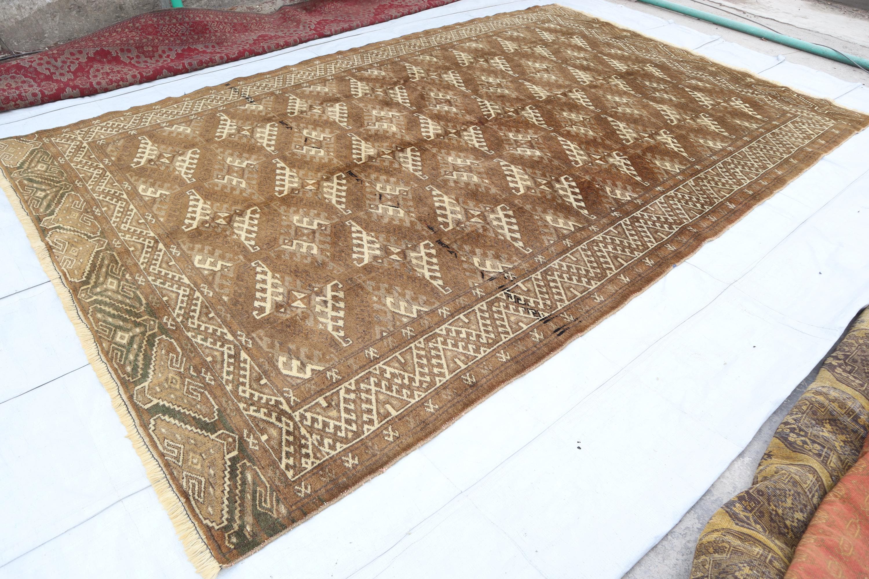 7x11 ヴィンテージ 1960年代 トルクメン ヤムド 色褪せたラグ