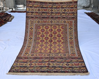 7x4 Handwoven Kilim Area Rug/ Blue Red Black Afghan Flatweave Rug/ Oriental Vegi Dyes Wool Handmade Boho Rug/ 125x200 cm Rug for Living Room