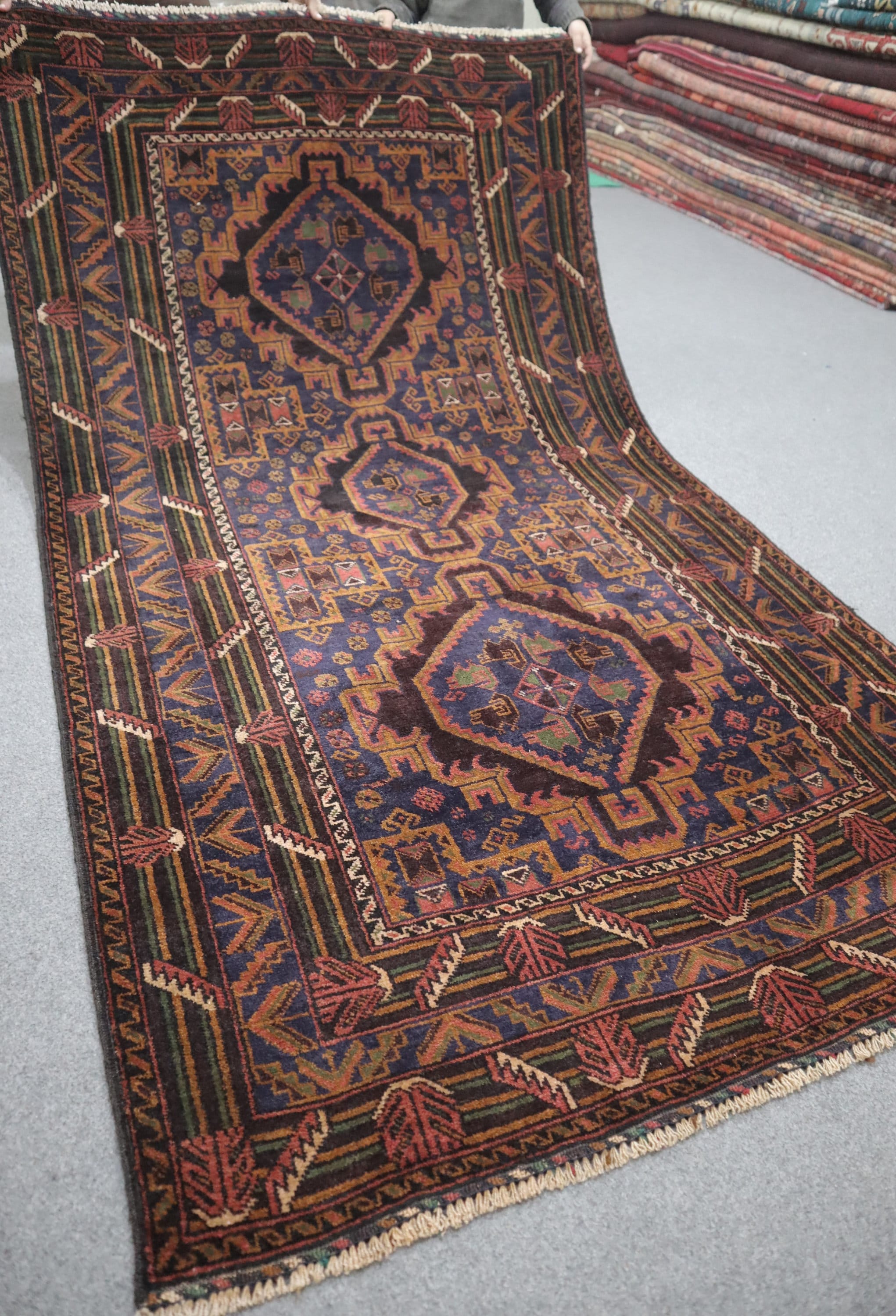 Alfombra baluche afgana vintage de 3'10 x 6'9 pies, alfombra antigua de lana hecha a mano, alfombra tribal de lana hilada a mano turcomana, alfombra oriental para sala de estar y cocina
