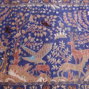 4x7 Ft Piece Of Art Pictorial Rug, Rare Find Hand Knotted Antique Rug, 100% Hand Spun Wool Afghan Rug, Navy Bohemian Décor, Wall Hanging Rug