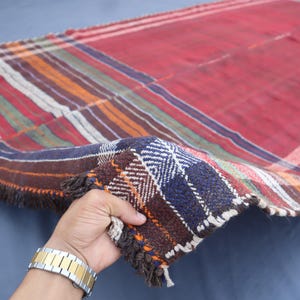 Antique Kilim Rug 5&#39;3x12&#39;5 ft Afghan Tribal Nomadic Rug - Vintage Handmade Wool Autumn Rug - Turkmen Flatweave Striped Rug - Dining Room Rug