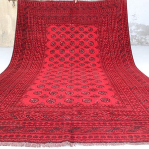 9.3x6.3 Ft, Vintage Turkmen Bokhara Rug, Afghan Hand Knotted High Pile Soft Wool Area Rug, Oriental Antique Rug, Rugs For Living Room Carpet