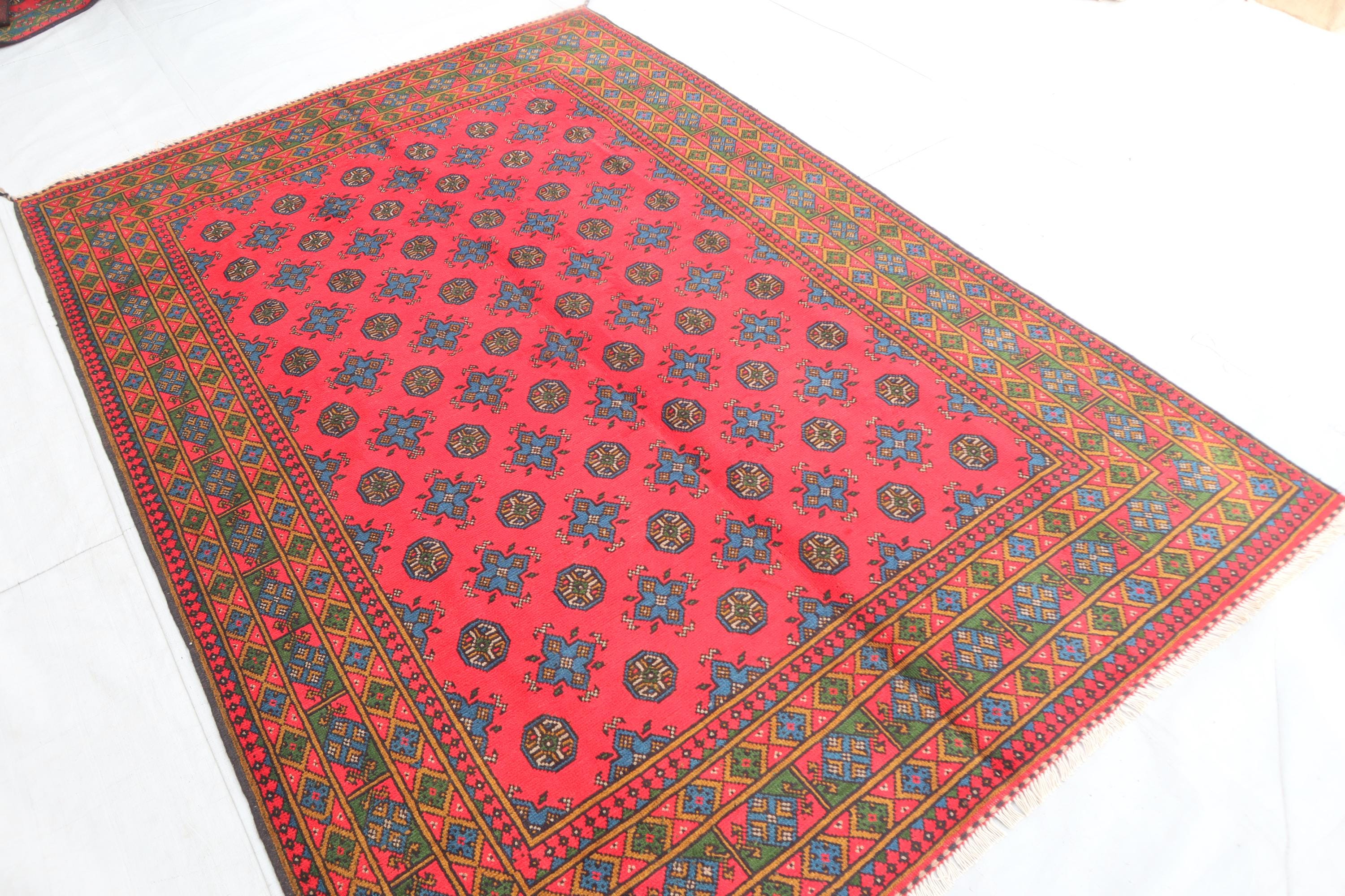 大型トルクメン・ブハララグ 6'5x9'4フィート、ライトレッドの