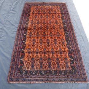 Orange Tribal Area Rug 3&#39;8x6&#39;8 ft Vintage Afghan Baluchi Rug For Living Room, Dining Table Rug, Hand Knotted 100% Wool Rug, 4x7 Office Rug