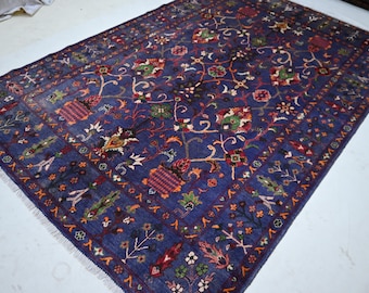 Blue Serapi Area Rug 7x10 Turkmen Hand-knotted Handspun Wool Rug - Afghan Traditional Rug- Tribal Rug - Geometric Rug- 7x10 Dining Table Rug