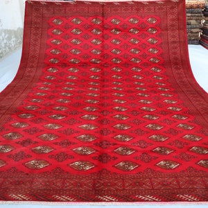 10x13 Large Afghan Vintage Large Area rug- Handmade Tekke Yamud Rug- Turkmen Antique Faded Ersari Rug-Large Oriental Red Rug Living room Rug