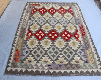 150x200 cm Afghan Handmade Flatweave 5x7 Kilim Area Rug/ Authentic Navajo Rug Natural dyes and Wool Rug/ Rug for Living room Bedroom Kitchen