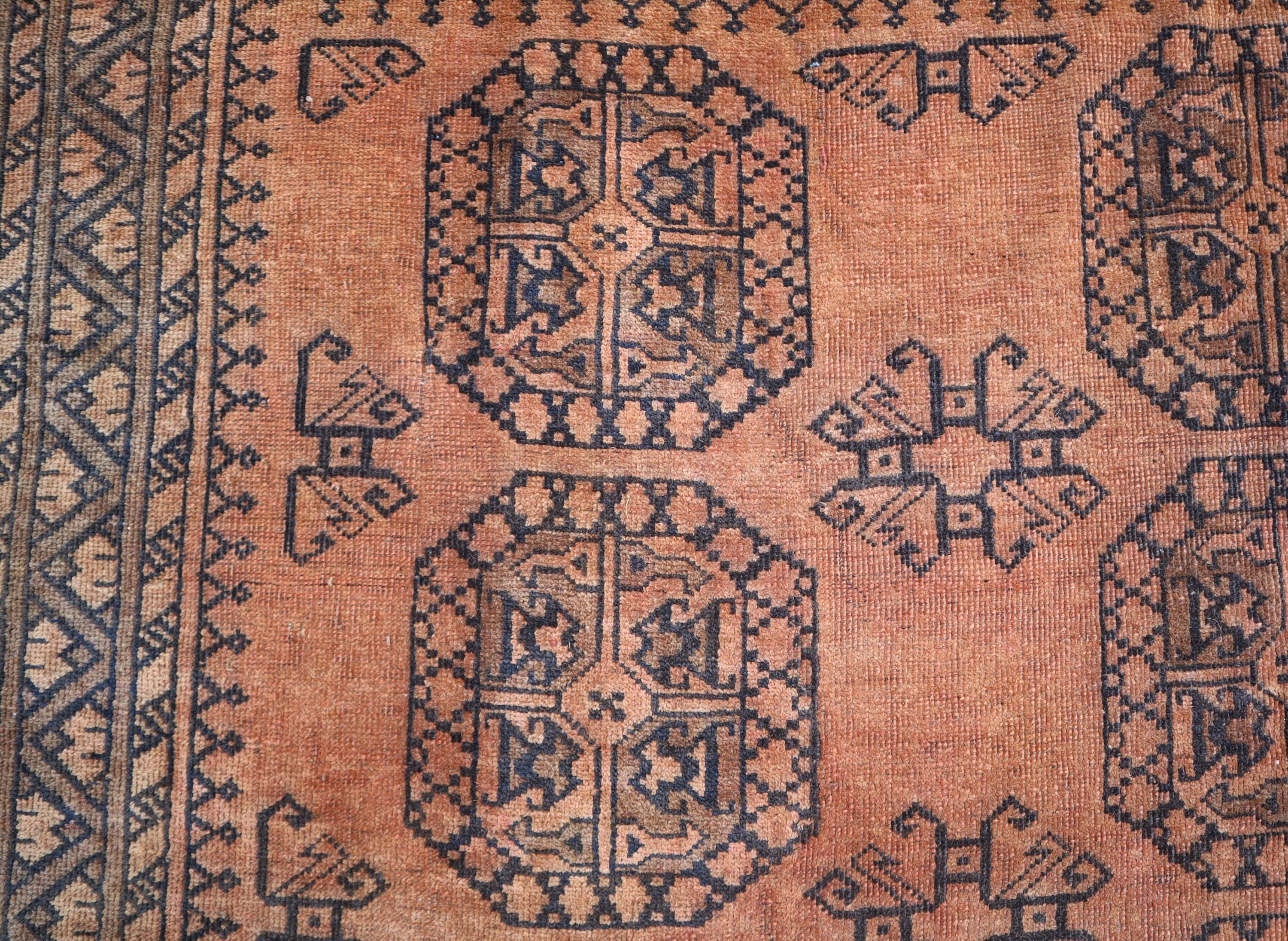 1970s Antique Turkmen Bokhara Rug 6'10x9'3 Ft Terracotta Vintage