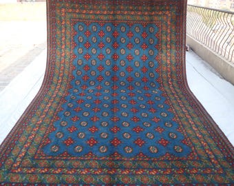 7x10 Blue Turkmen Ersari Rug - Hand Knotted Veg dyes Plush Wool Afghan Oriental Rug - Modern Bukhara Rug - Home decor - Blue Living Room Rug