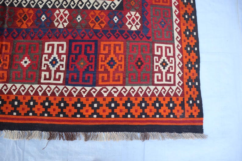 6'5x9'6 Ft Large Vintage Kilim Area Rug / Natural Dyes Wool Rugs for