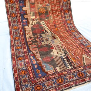 Tree of life Pictorial Rug, 4x7 ft Oriental Rug, Handmade Soft Pile Wool Rug, Balochi Tribal Rug, Organic Wool Rug, Handmade Interior Decor