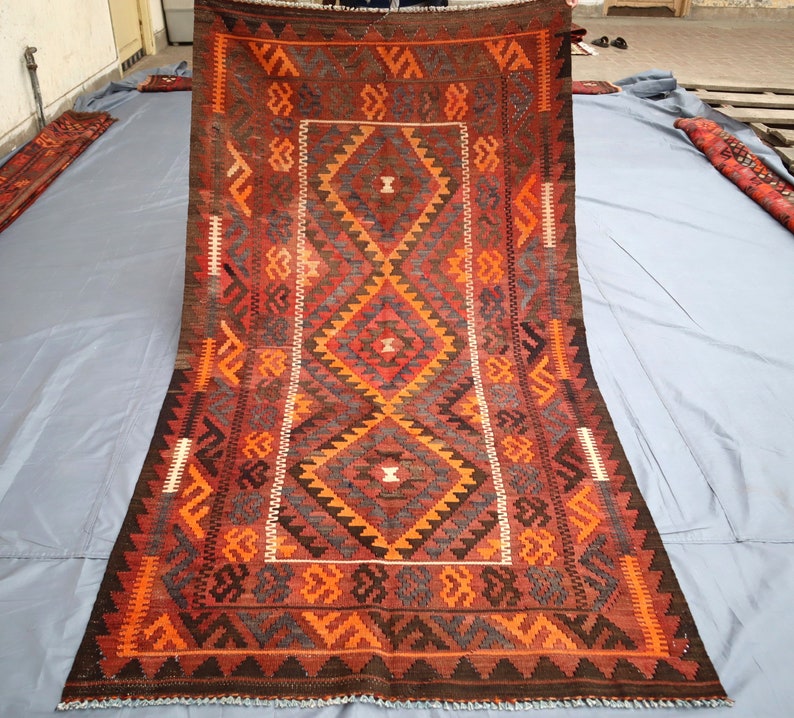 4x8 Ft Afghan Red Black Reversible Rug, Handmade Geometric Design Made ...