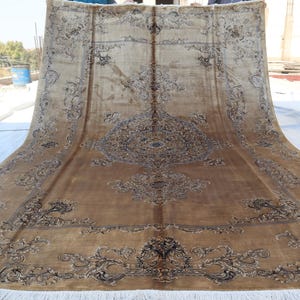 7x10 Fine Silk Rug, Soft Muted Brown Gray Afghan Handmade Silk Area Rug, One Of a Kind Silk Rug, Bedroom Rugs, Office Rugs, Dining Room Rugs