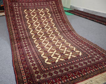 3.8x5.9 Ft Afghan Zahir Shahi Rug- High Pile Soft Wool Vintage Area Rug For Bedroom- Antique Turkmen Tribal Rug- Contemporary Rug- Entry Rug