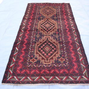 3&#39;5x6&#39;4 ft, Afghan Antique Rug- Baluchi Design Handmade Wool Rug- High Pile Turkmen Trible Area Rug- Bedroom Rug- Home Decor Living room Rug