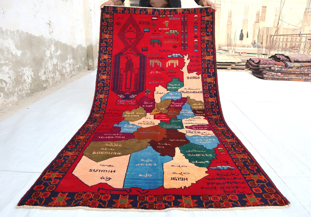 Afghan Map Rug 3'6x6'9 Ft- Office Décor Rug- High Quality Pictorial Rug ...