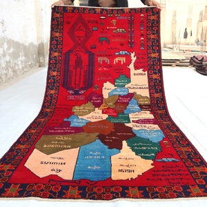 Alfombra con mapa afgano de 3'6 x 6'9 pies - Alfombra decorativa para oficina - Alfombra pictórica de alta calidad - Alfombra de lana bohemia marroquí - Alfombra decorativa para pared, alfombra para cocina y dormitorio