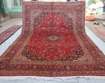 9'6x12'10 ft Authentic Oversize Area Rug/ Red Beige Afghan Handmade Rug/ One of a kind Rug/ Home decor/ 10x13 Area Rug/ Rugs For Living Room