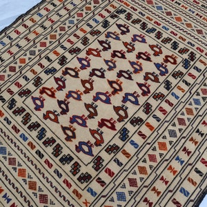 4.4x6.6 Ft Vintage Pictorial Rug Afghan Handmade Wool Rug Animal Printed Carpet Antique Rugs Afghan Area Rug Bedroom Decor Rug Vintage Rugs
