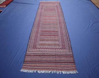 3'0x9'5 Ft, Vintage Afghan Handwoven Kilim Rug- Kitchen Rug- Vintage Bokhara Rug- Afghan Handmade Rug- Turkmen Tribal Rug, Red Black Orange