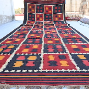 Antique Kilim Rug 8&#39;5x31&#39;5 ft, Extra Large Afghan Vintage Area Rug, Handmade Wool Rug, Turkmen Flatweave Rug, Oriental Rug, Living Room Rug