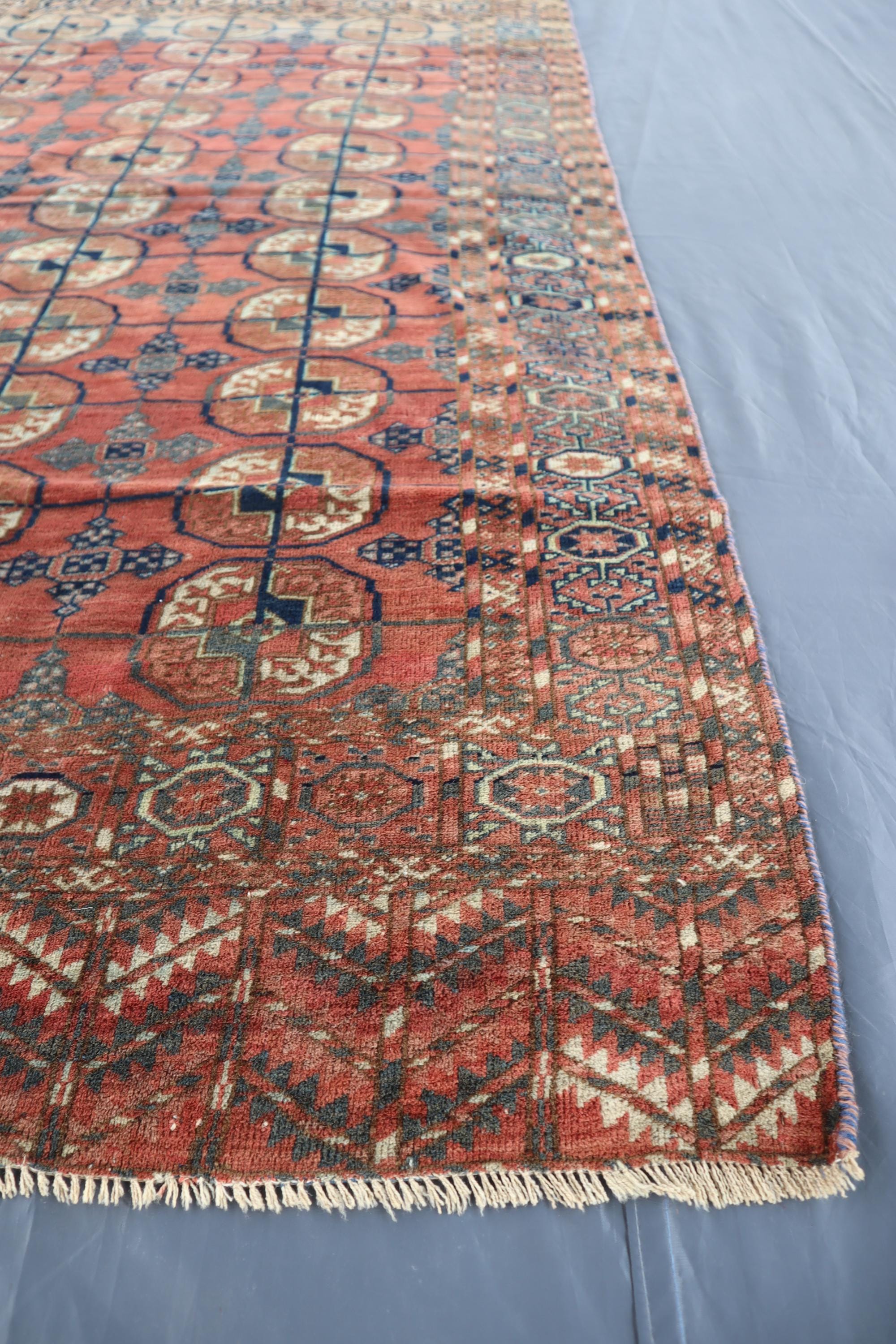 1920s Antique Muted Terracotta Rug 4'6x6'3 ft Turkmen Vintage