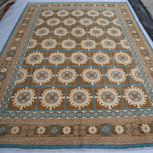 Navy Blue 9x12 Ft Large Khotan Design Area Rug, Turkman Hand Knotted Mamlook Rug, Living Room Wool Rug-Dinning Room Rug, Bedroom Wool Carpet